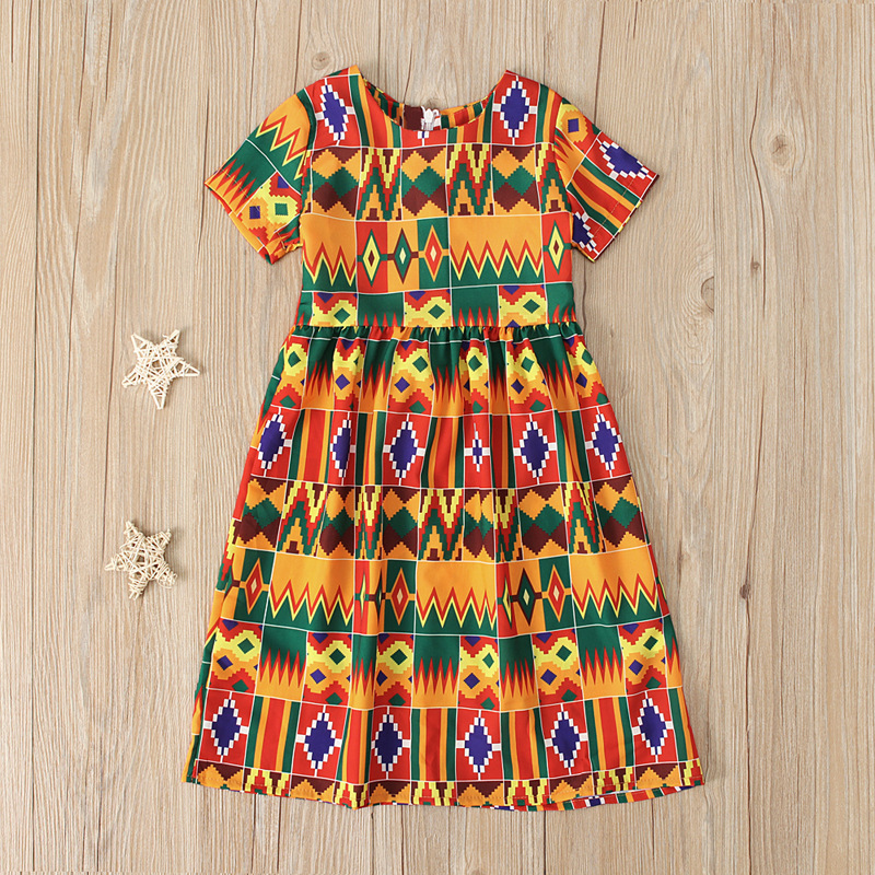 Picture of Cute Baby Kidsren's European and American Girls' African Bohemian Style Short-sleeved Dress Long Skirt Kidsren's Clothing ins