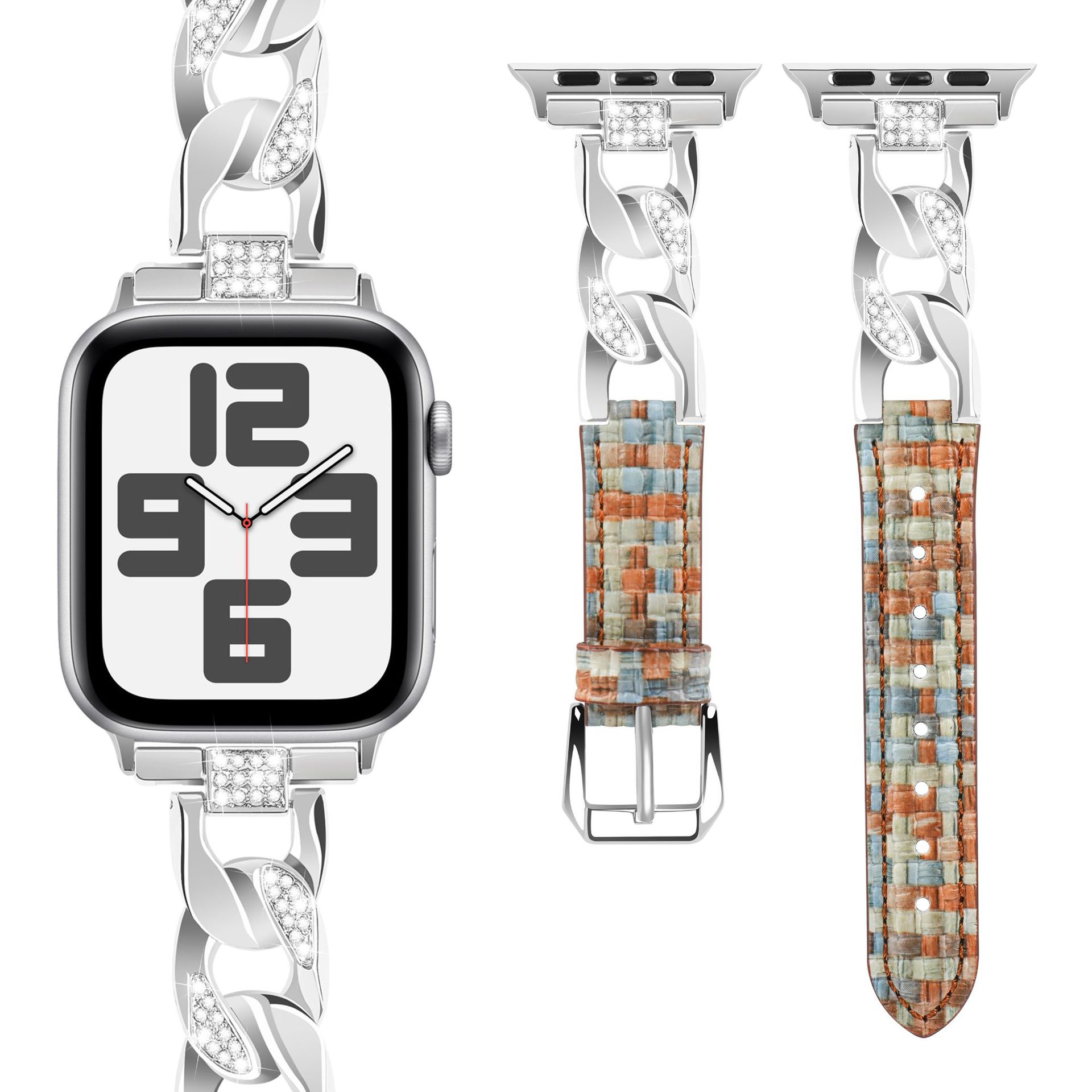 Picture of Suitable for Apple Watch strap Diamond denim chain belt iwatch98ultra2 woven color leather strap