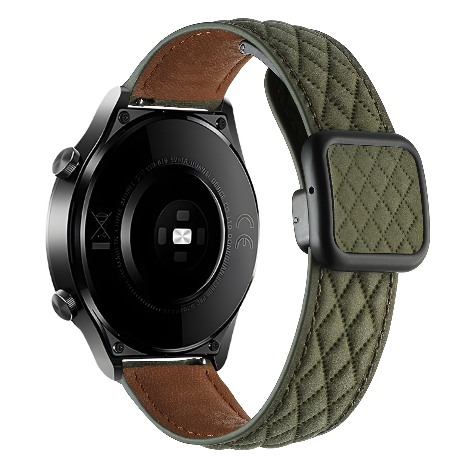 Picture of Suitable for Huawei Gt5 Samsung Watch Xiaomi S4 Genuine Leather Quilted Pattern Double-Sided Leather Foldableing Magnetic Square Buckle Watch Strap