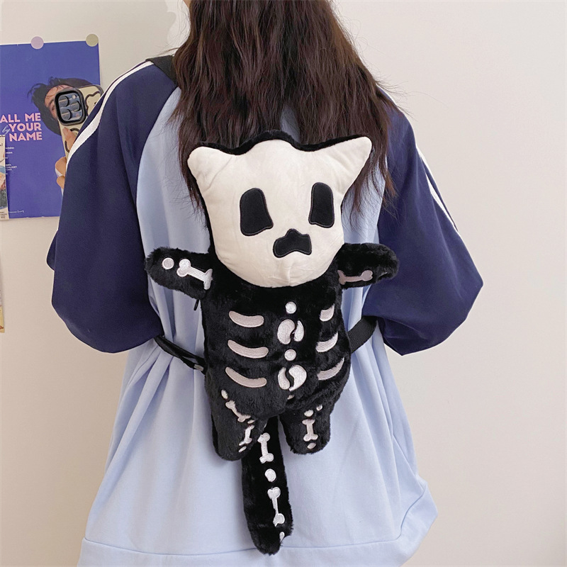 Halloween funny skull ghost backpack 2023 autumn and winter ugly cute plush little devil cat doll back