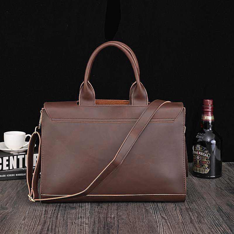Picture of Retro New Men's Handbag Korean Men's Bag Crazy Horse Leather Shoulder Crossbody Business Computer Briefcase Manufacturers