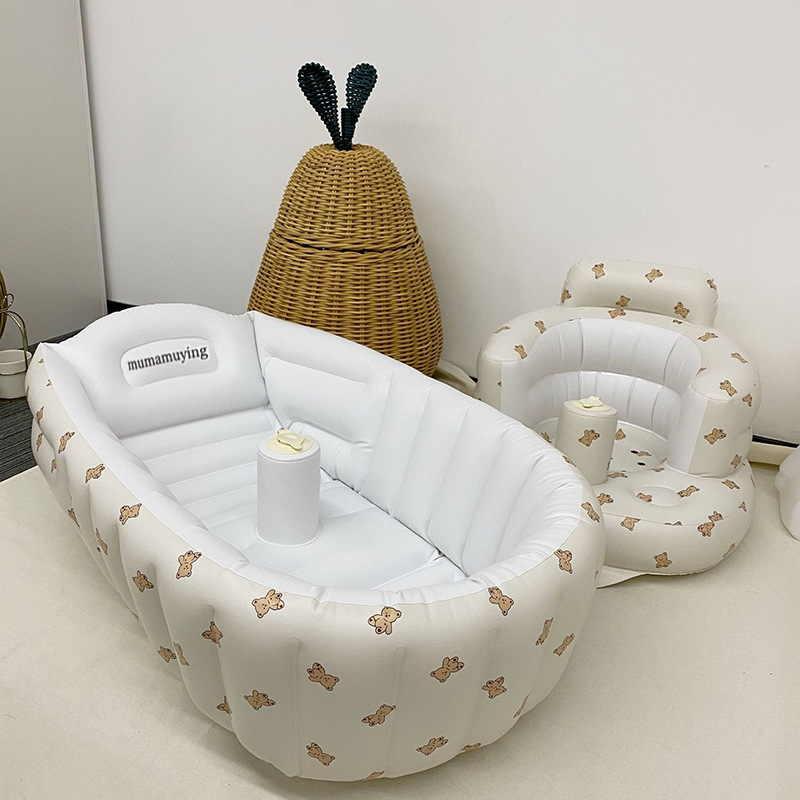 Picture of in stock Ins Nordic Baby Inflatable Bathtub Children's Sitting and Lying Integrated Inflatable Bathtub Multi-functional Bathtub