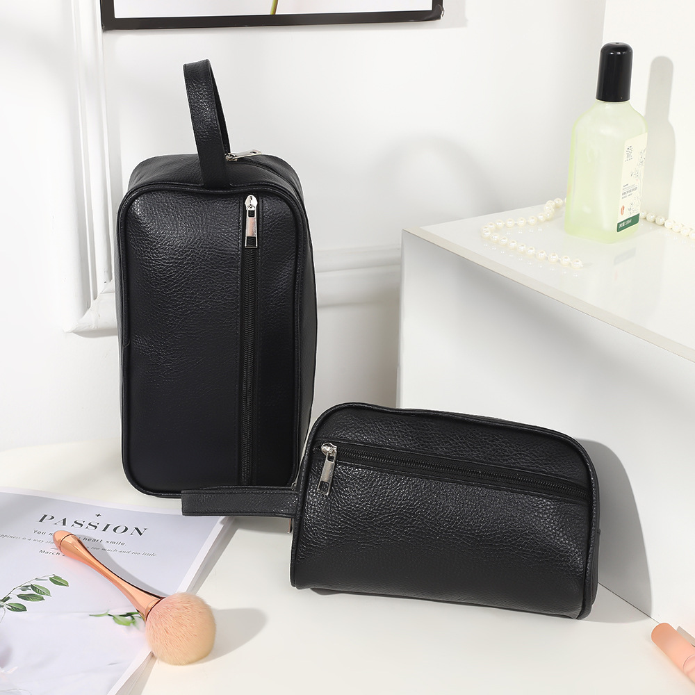 Litchi Pattern Monochrome Men's Bag Black Business PVC Wash Bag Waterproof Bath Bag Travel Supplies Storage Bag