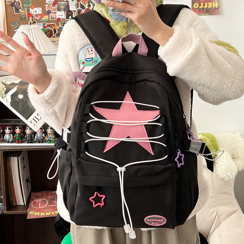 New Pink Star Strap Casual Class Student Backpack Fashion Large Capacity Campus Casual Backpack