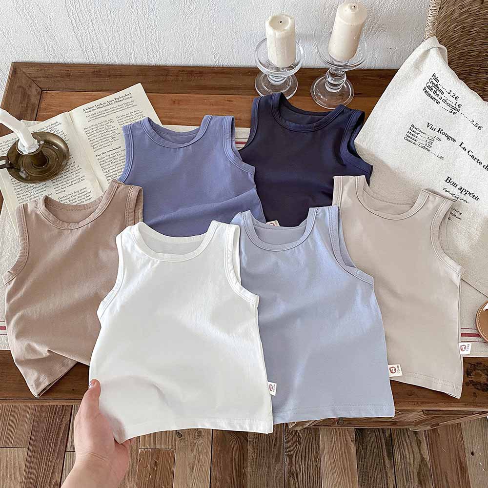 Summer Children's Vest Top Boy's and Boy's Baby's Pure Cotton Solid Color Sleeveless Shirt Baby's All-match Basic Base Shirt T-shirt