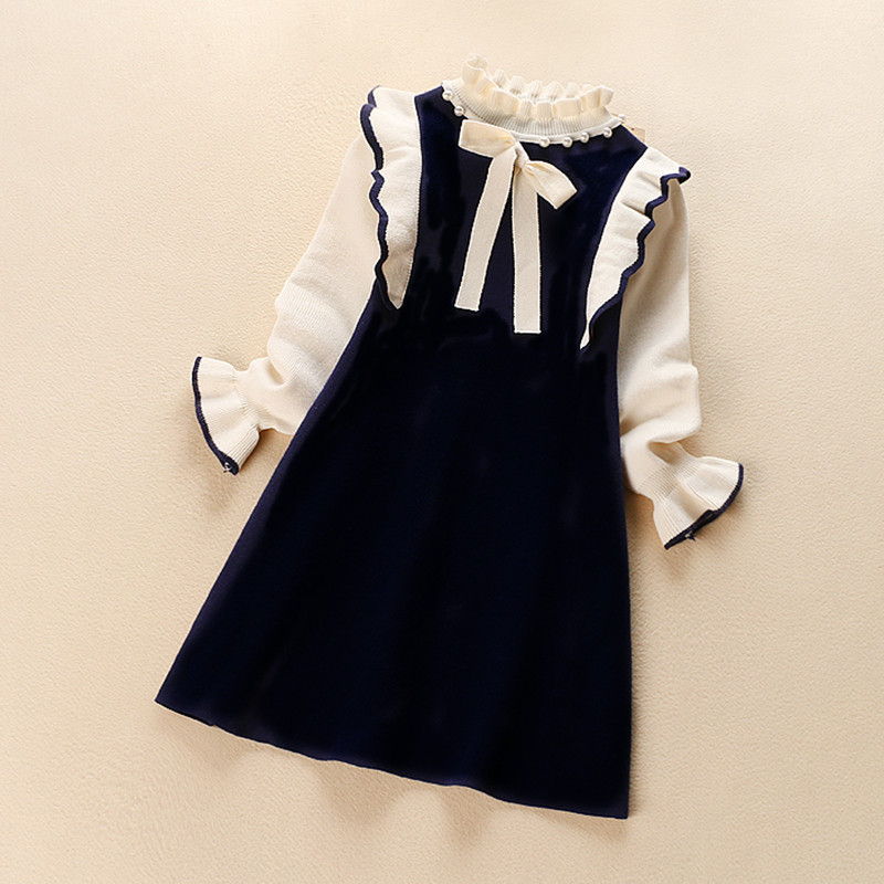 Picture of Children's Pearl sweater dress Western style preppy style princess dress Autumn New Girl's Chanel style knitted dress