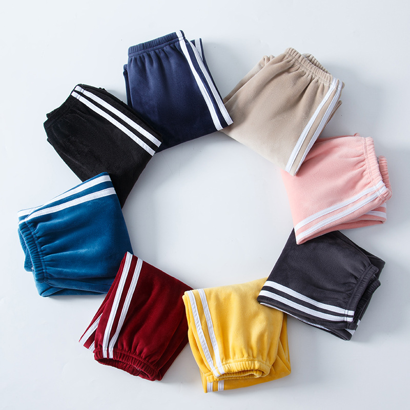 Children's gold velvet winter thick colorful breathable solid color sports pants casual pants warm pants wholesale generation
