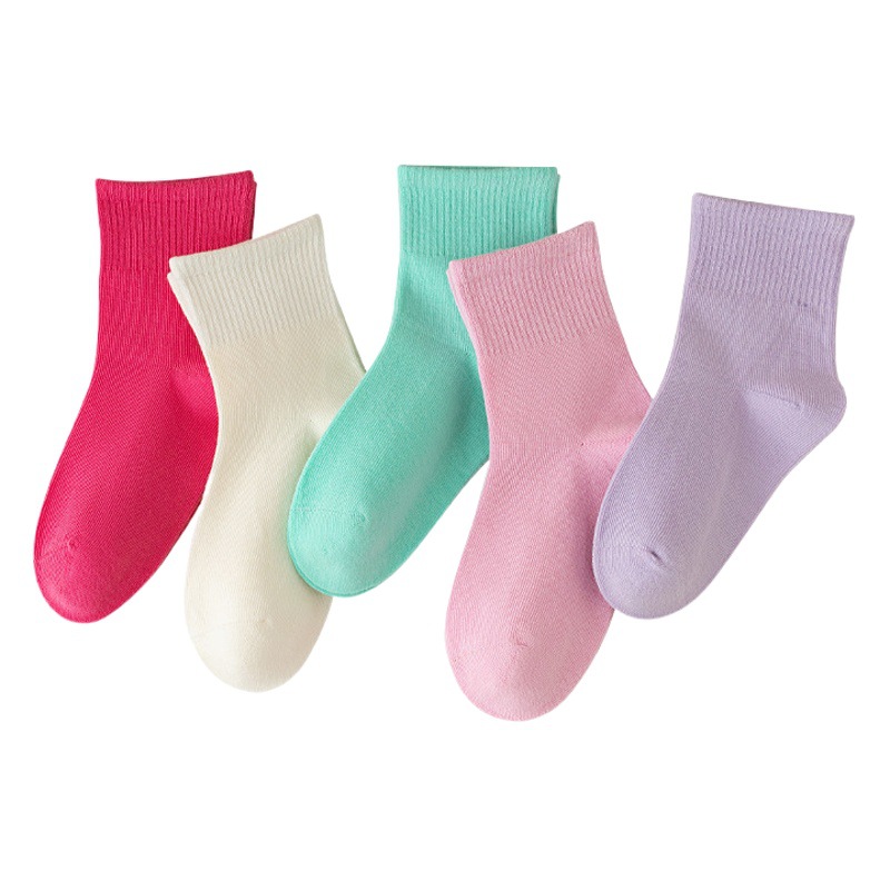 Children's socks autumn and winter candy color combed cotton anti-Pilling mid-calf length socks solid color handmade boneless sewing head girls' socks