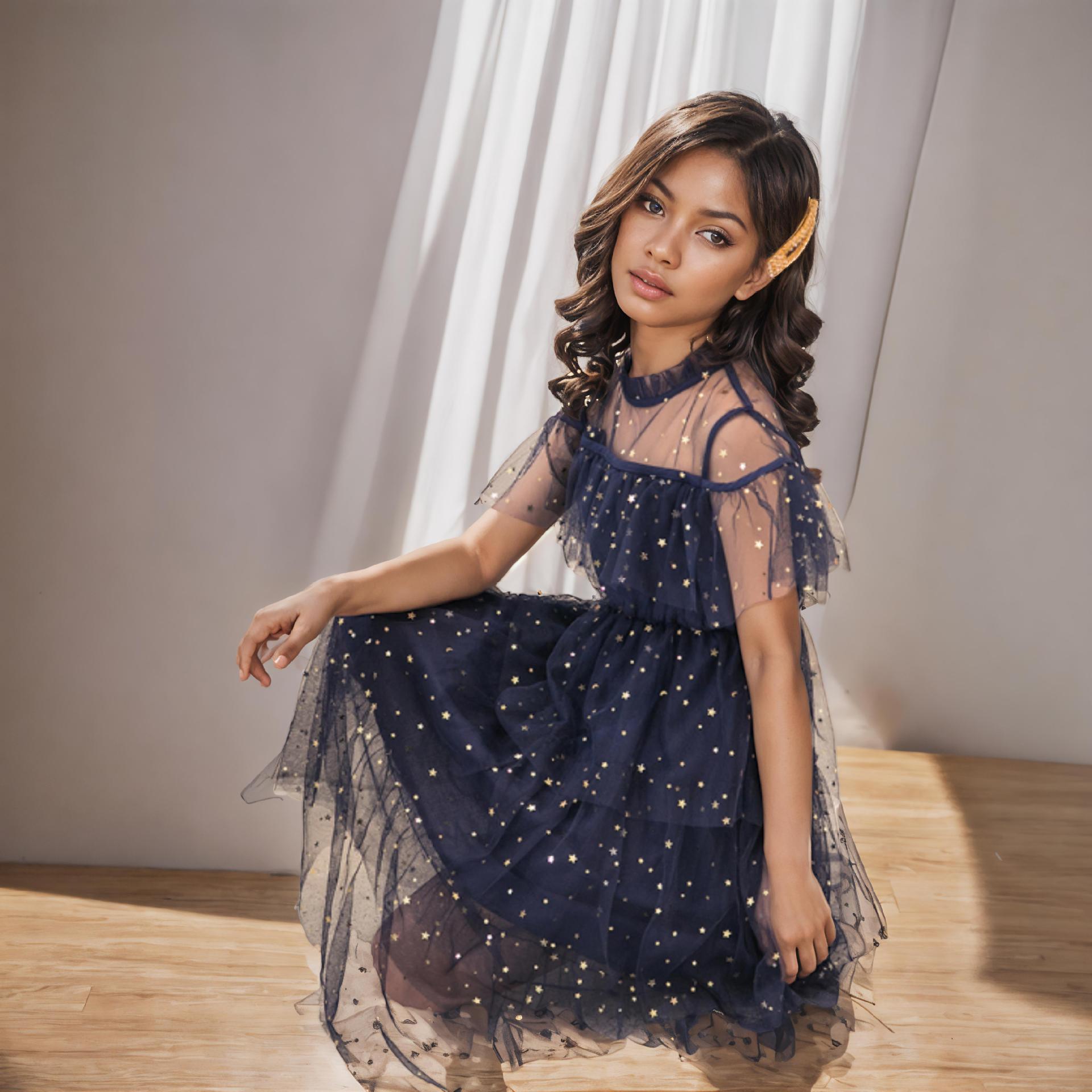 Picture of Aliexpress Amazon Popular Sequin Skirt Cross-Border Children's Clothing Star Mesh Princess Skirt Big Children's Dress 360g