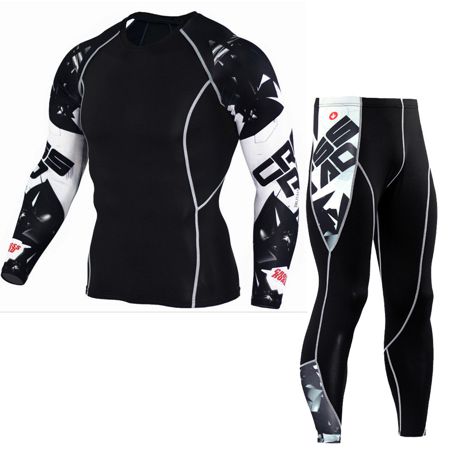 Picture of Fitness suit Men's Full Set Quick-Dry Basketball Printed Training Suit Tight Pants Running Travel Outdoor Fitness Suit