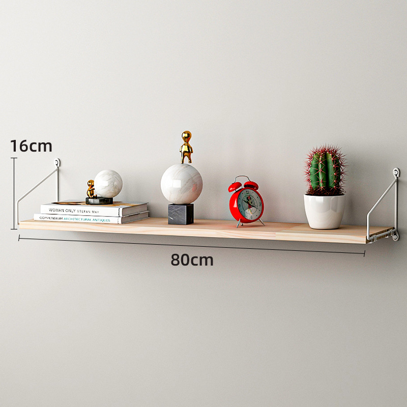 Picture of No-Drill Solid Wood Wall-Mounted Shelf, Straight Partition, Wall-Mounted Bookshelf, Bedroom Decorative Wall Storage