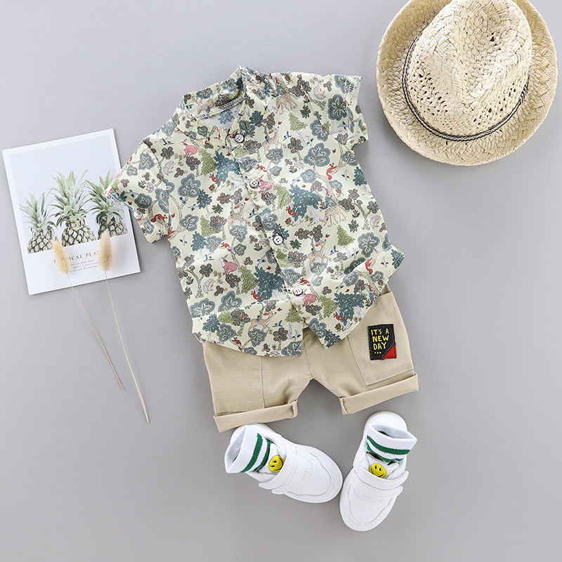 Picture of Baby boys' summer clothes 0-1-2-3 years old 12 months short sleeve suit baby children's clothing Super Western style clothes two-piece suit