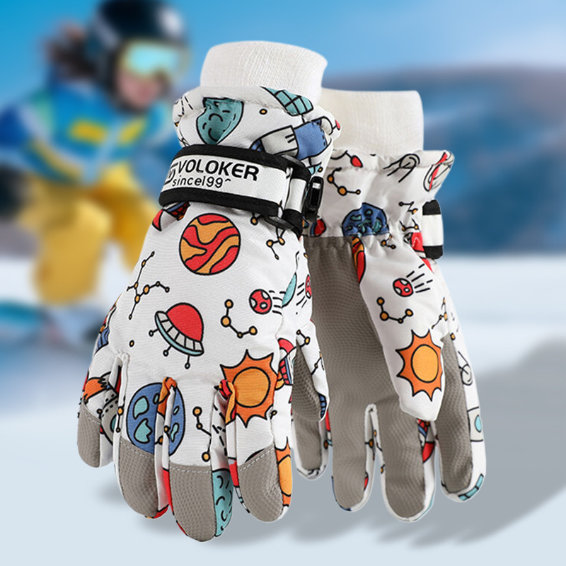 Children's ski gloves are waterproof, warm in winter, fleece thickened, and are specially designed for boys and girls to ski and cross border