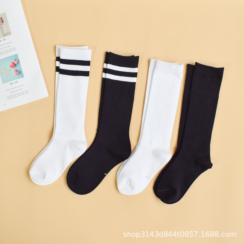 Vuc à I cho tr em children's cotton white 2 bar spring and autumn summer but knee calf socks