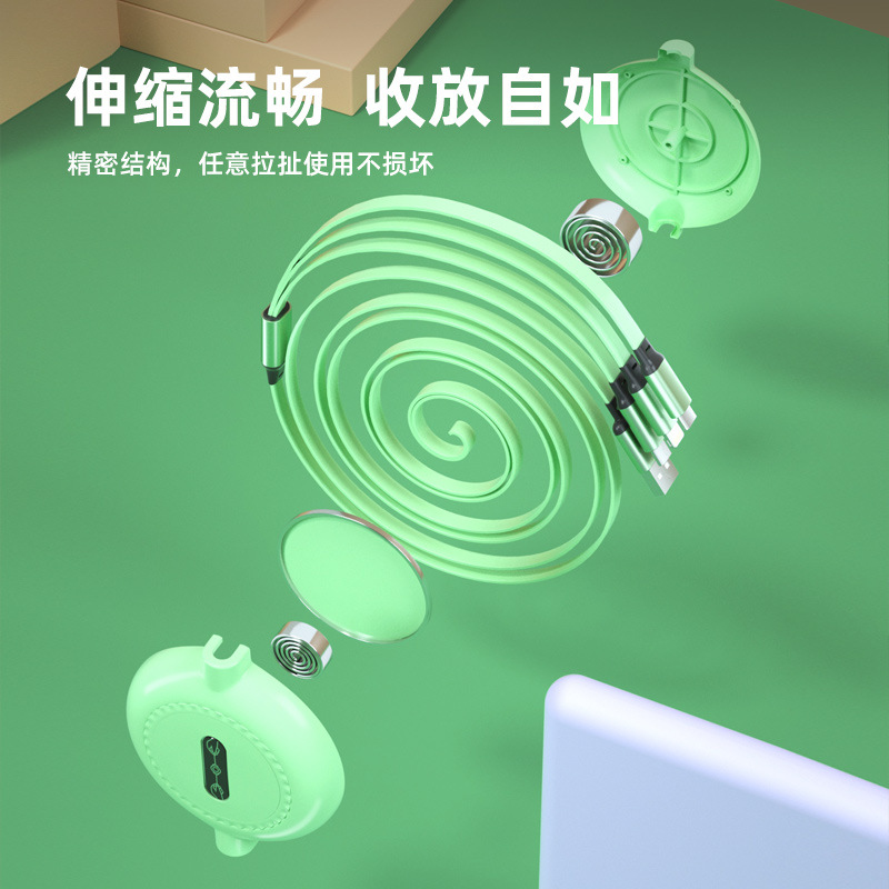 Picture of One-to-three telescopic data cable three-in-one fast charging applicable Apple data cable Android all-in-one charging cable