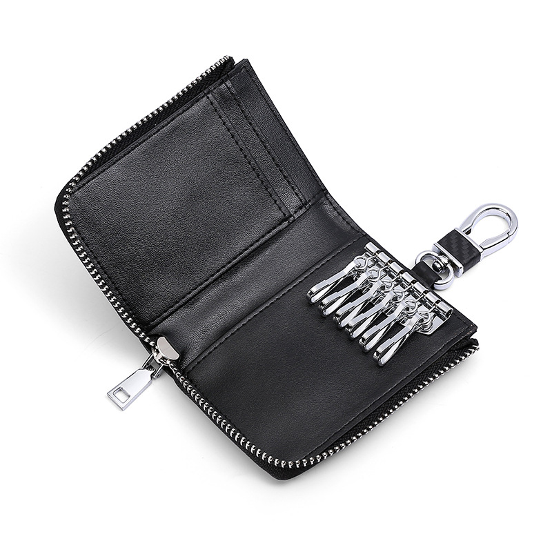 Picture of Matte Carbon Fiber Pattern Leather Key Case Men's Multifunctional Contrast Color Zipper Cowhide Key Chain Card Holder 2-in -1