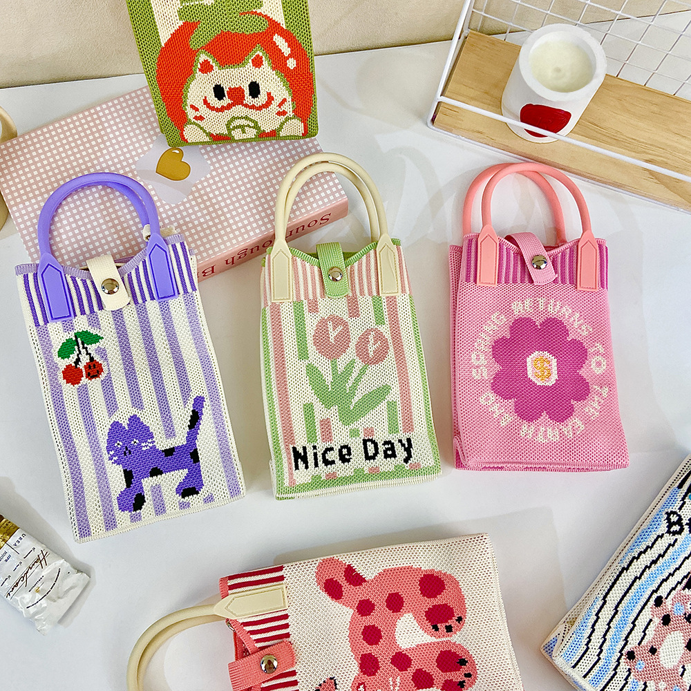 Picture of Shoulder Crossbody Mobile Phone Bag Cute Knitted Hand Bag Cartoon Large Capacity All-match Coin Purse Handbag Wholesale