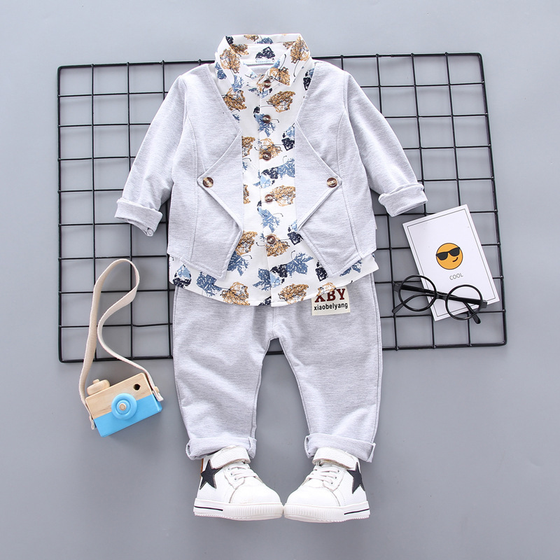 Picture of AliExpress spring and autumn fake three-piece casual Children suit 0-4 years old cartoon printed suit collar fashion