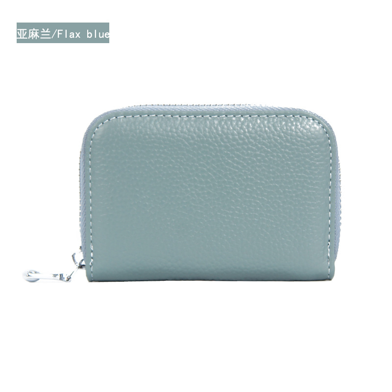 Picture of Amazon organ first layer cowhide ID card holder RFID anti-theft brush multi-card position large capacity zipper leather card holder