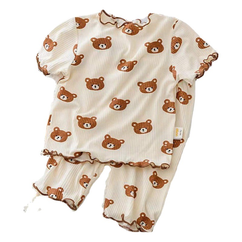Children's pajamas Summer New Girls' Outer Wear Short-sleeved Floral suit Summer Two-piece Set