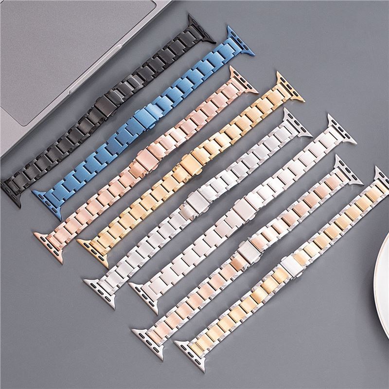 Suitable for apple iwatch watch strap thin stainless steel metal waist three beads women's s9 strap wholesale
