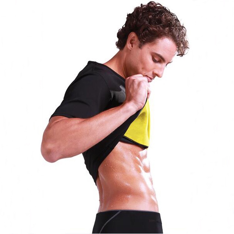 Picture of Amazon Men's Abdominal Tinker Short-sleeved Waterfall Sweat Fitness Sportswear Fitness Suit Bodywear Round Neck Large Size Body Shaping Suit