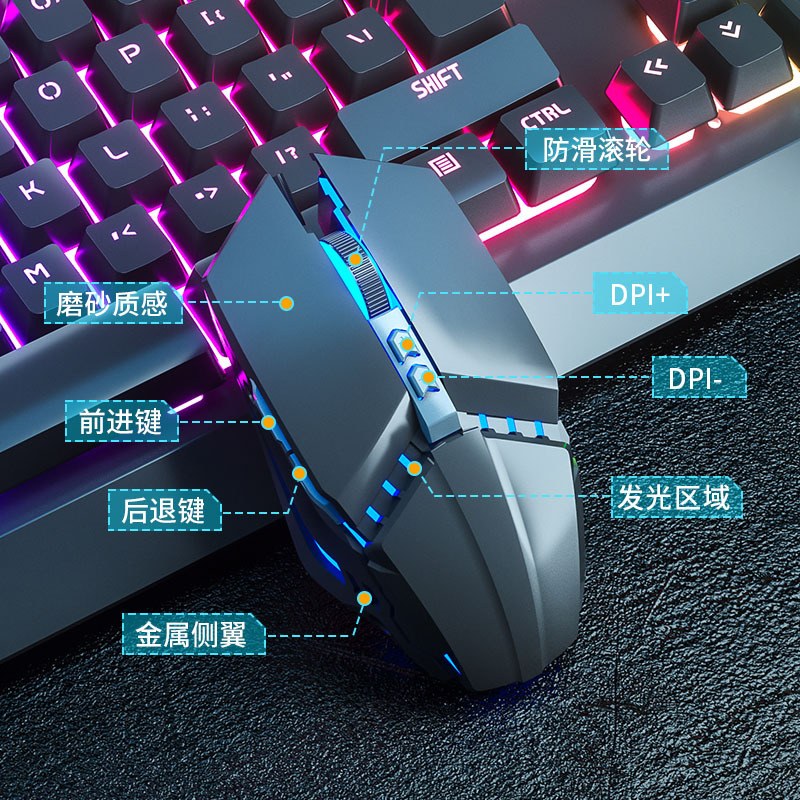Picture of Wired Luminous Keyboard, Mouse, Headphone Set, Elevated Mechanical Feel, Desktop Computer Notebook Punk Keycaps