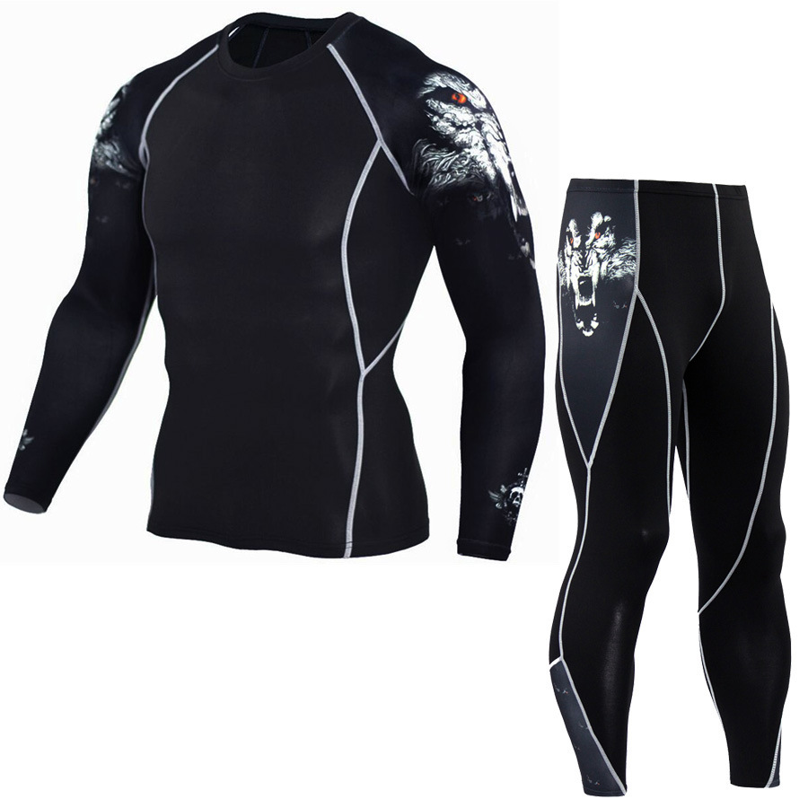 Picture of Fitness suit Men's Full Set Quick-Dry Basketball Printed Training Suit Tight Pants Running Travel Outdoor Fitness Suit