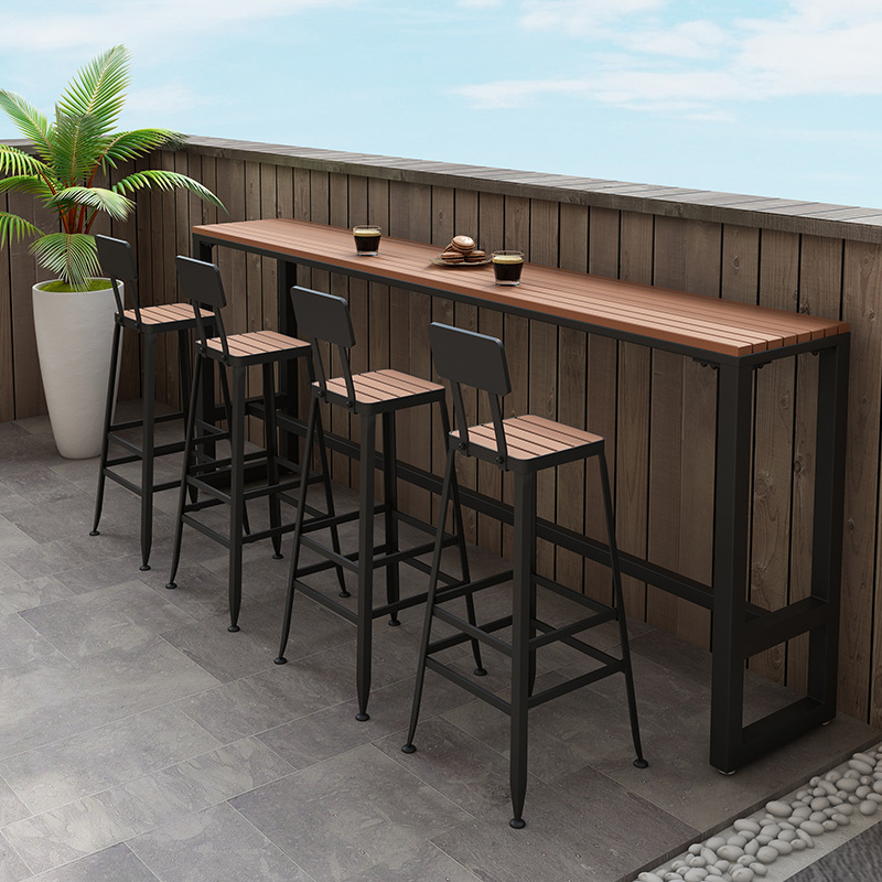 Outdoor Coffee Shop Wall Narrow Table Outdoor Leisure Bar Table and Chair Combination Waterproof Sunscreen Balcony Long Table and Chair