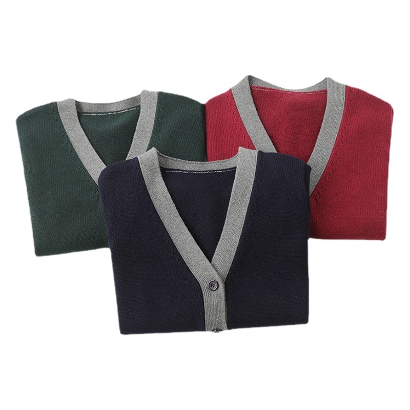 Spring and Autumn New Children's Knitted Cardigan Pure Cotton Color Block Knitted Cardigan Sweater Primary School Uniform Jacket Wholesale