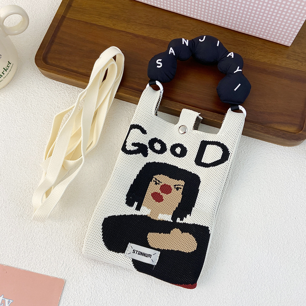 Picture of Cartoon Knitted Mobile Phone Bag Korean Style All-match Crossbody Bag Small Portable Student Coin Purse Single Shoulder Hand Bag