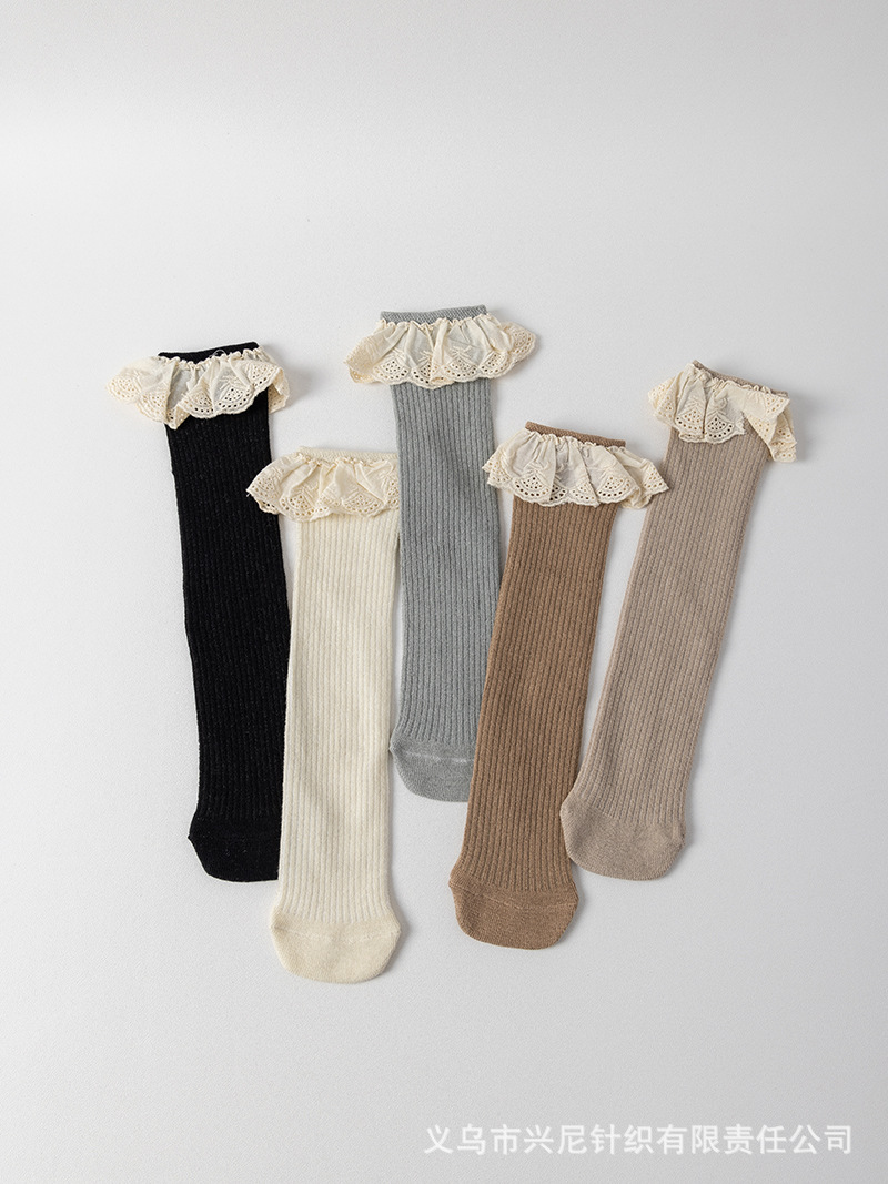 Picture of New children's socks spring and autumn girls large children's socks without heel tube socks South Korea lace baby cotton socks wholesale