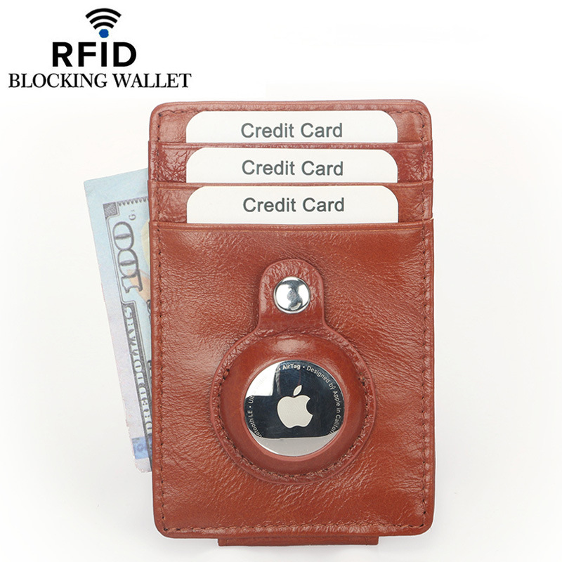Picture of Airtag Apple Tracker Anti-Lost Protective Cover Card Holder First Layer Genuine Cowhide Anti-Theft Rfid Wallet