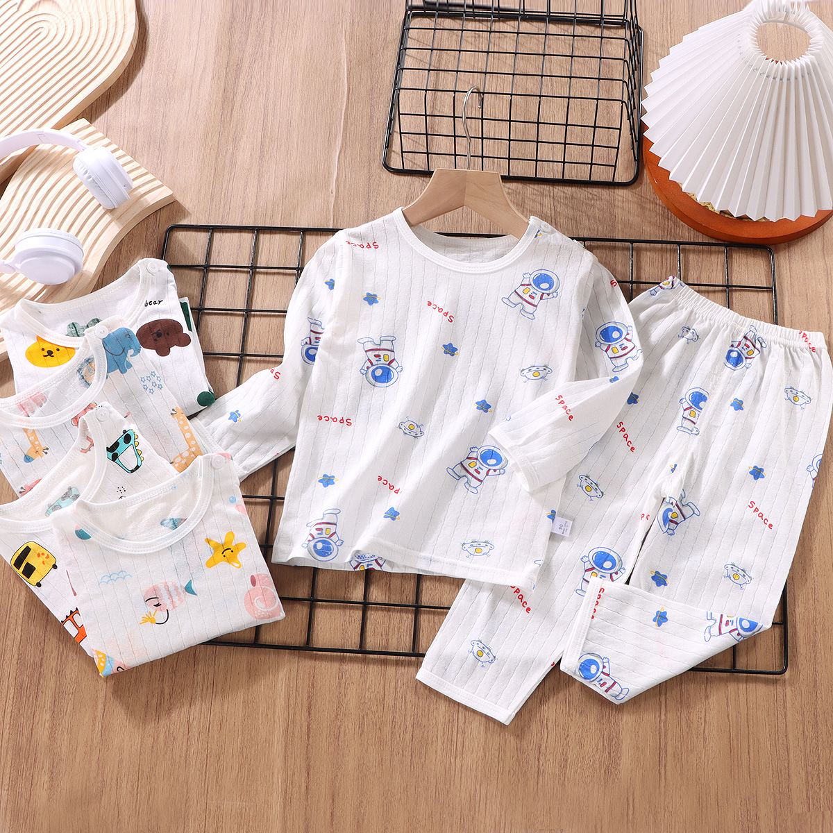 2024 New Children's Pajamas Set Pure Cotton Home Clothes Long Sleeve Pajamas Thin Air Conditioning Clothes Boys and Girls Clothes