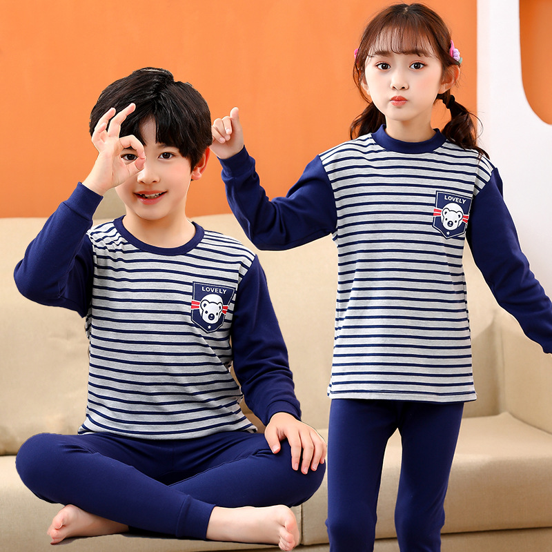 Picture of New Children's Cotton Home Clothes for Boys and Girls Autumn Clothes Large, Medium and Large Children's Middle Collar Thermal Underwear Suit Autumn Clothes Long Johns