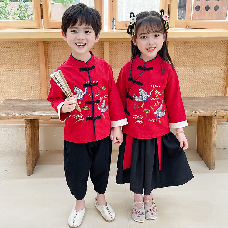 Children's Tang Suit Hanfu Kindergarten Performance Suit Ancient Style Guoxue Tang Suit June 1 Performance Suit for Boys and Girls Tang Suit