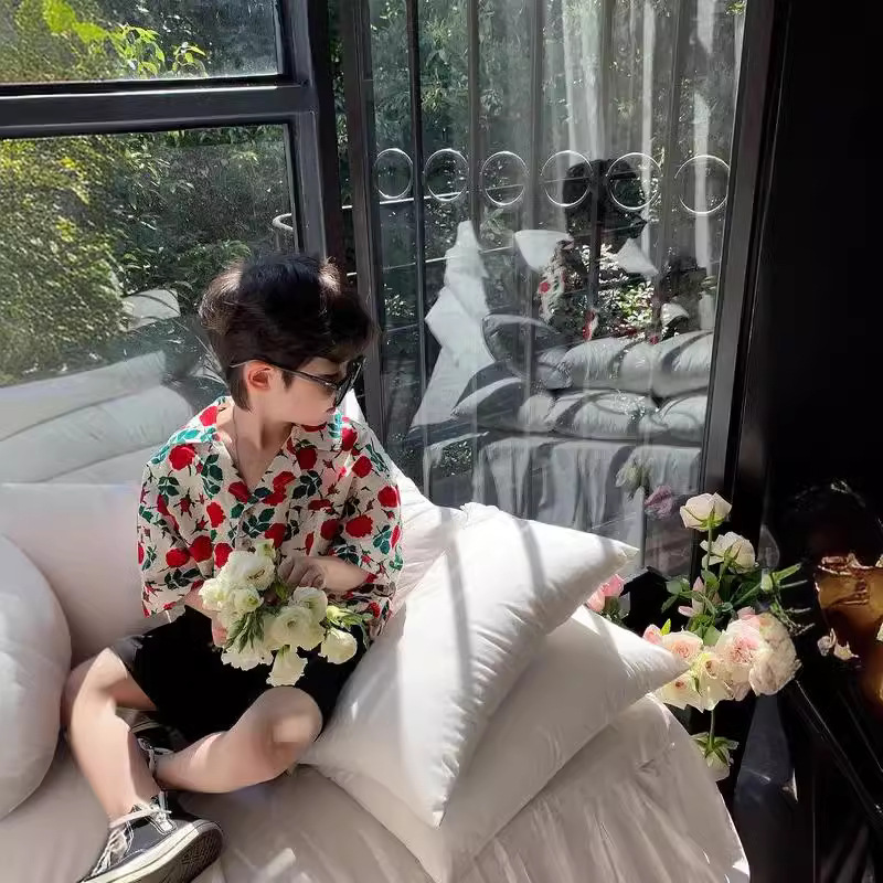 Picture of Boys Flower Shirt suit Summer 2024 New Baby Top Fried Street Handsome Children's Short-sleeved Shirt Trendy