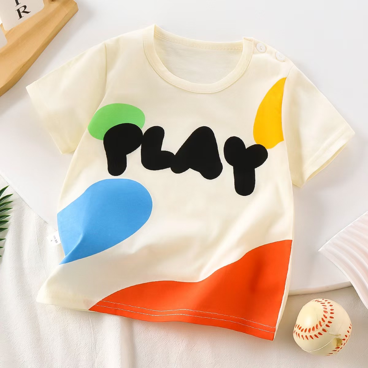 Picture of New cotton summer children's half sleeve round neck T-shirt short sleeve sports home clothing factory direct sales a generation of hair