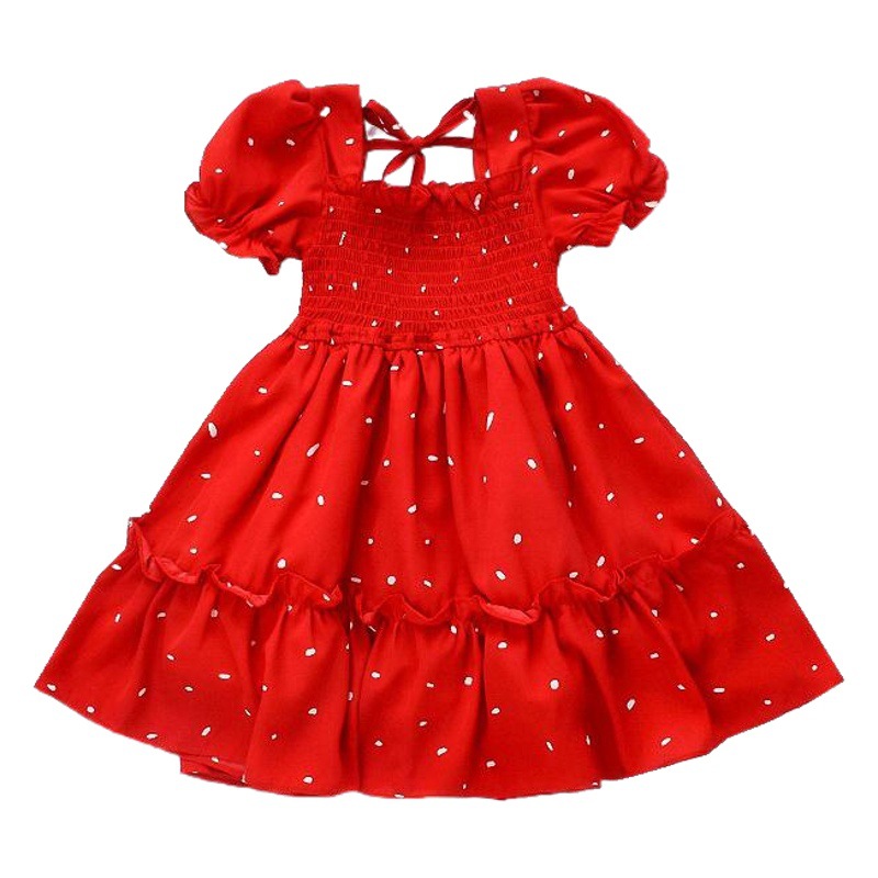 2025 Summer Children's Skirts Wholesale Small and Medium-Sized Girls' Skirts Red Polka Dot Casual Children's Clothing Children's Dresses Factory Trend