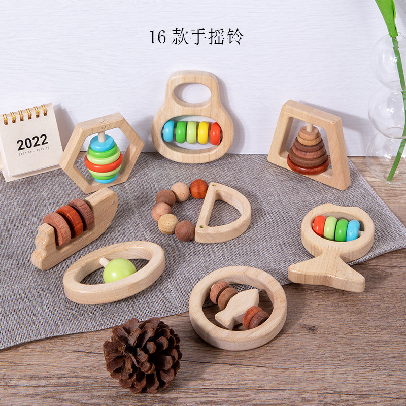 Wooden hand bell baby toy newborn wooden soothing toy molars can bite 0-3-6 months 1 year old