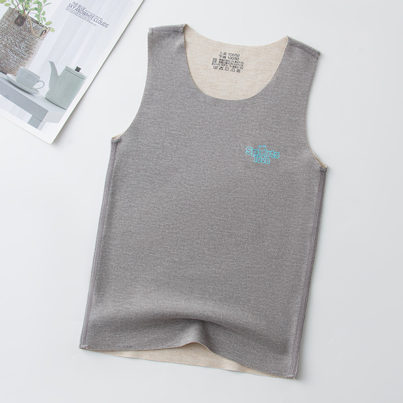 Picture of Children's silk vest autumn and winter girls' brushed bottoming shirt men's seamless cashmere underwear children's warm baby vest