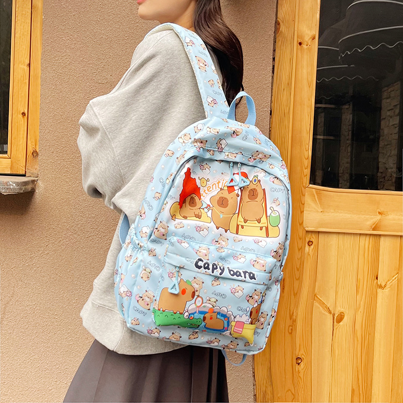 Picture of 2025 New Cartoon Cute Schoolbag for Female Students Kapibala Large Capacity Backpack Backpack for Primary and Secondary School Students