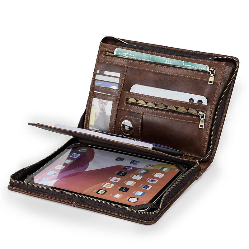 Picture of Suitable for ipadpro Leather Protective Case Anti-fall Retro Style Multi-functional Portable iPad Case with Airtag