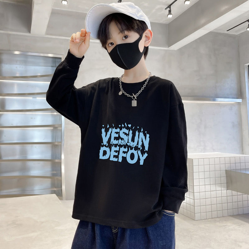Picture of 100% cotton children's bottoming shirt 3-15 years old long sleeve boys and girls autumn and winter T-shirt loose middle and big children's top clothes
