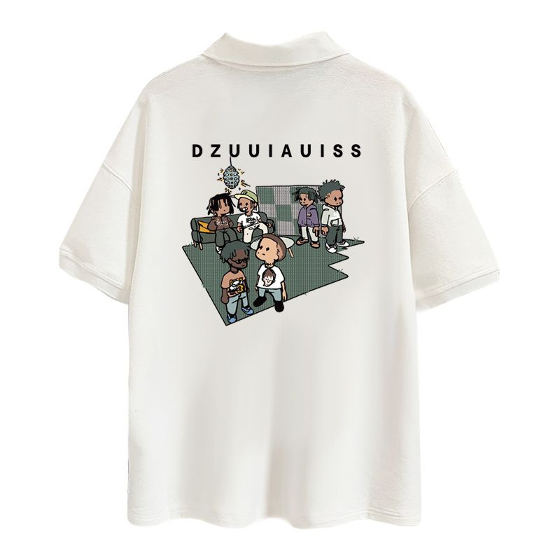Picture of Boys' short-sleeved T-shirt 2024 Summer Children's western style lapel fashion loose cartoon printed polo shirt top fashion
