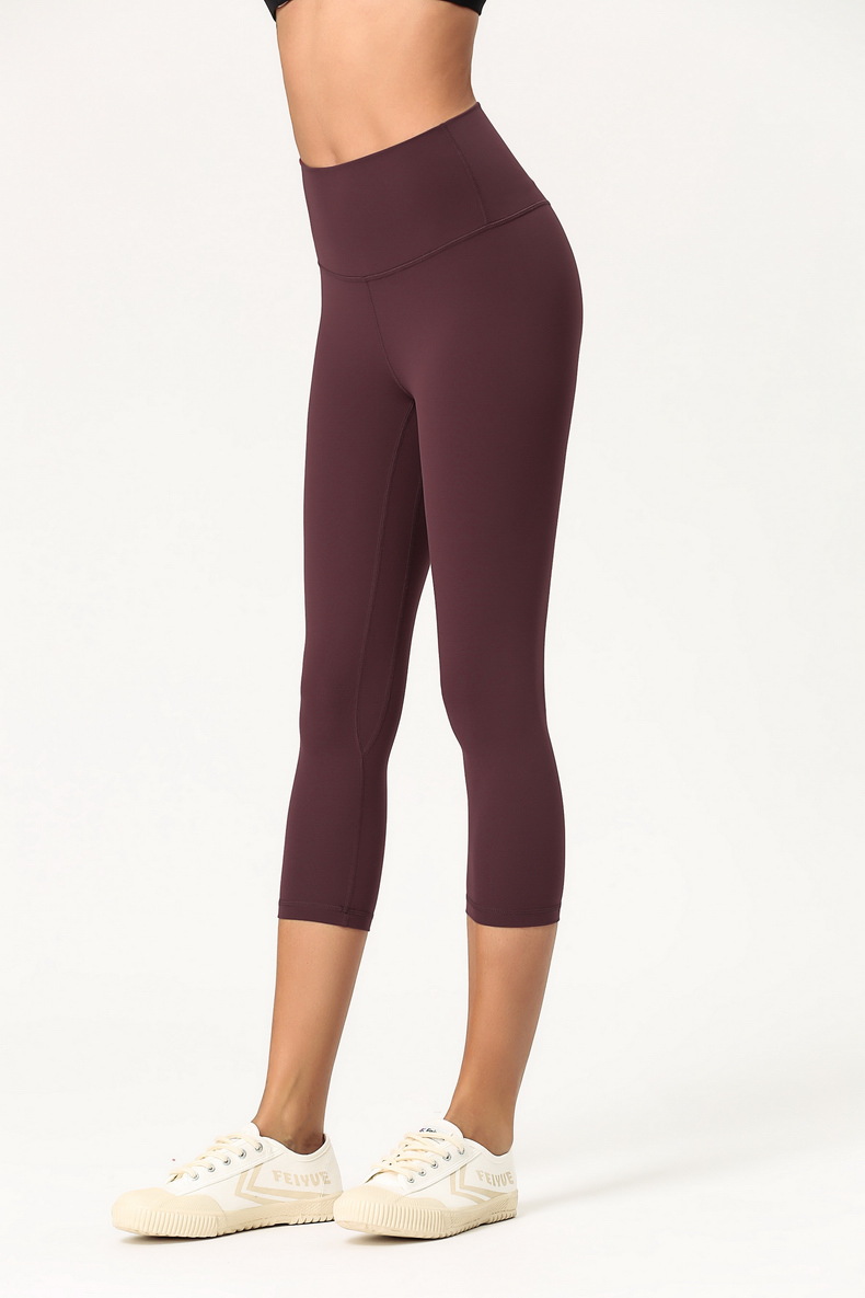 Picture of Amazon New Yoga Pants Women's Double Scrub Naked Capri Pants High Waist Tight European and American Comfortable Breathable