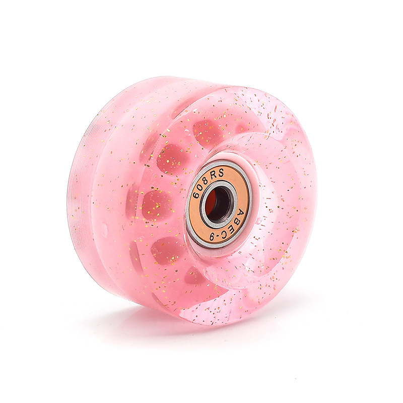 Picture of 5832 double-row skate shoes high elastic PU wheel four-wheel roller skates 82A non-luminous wheel colorful sequins transparent wheel