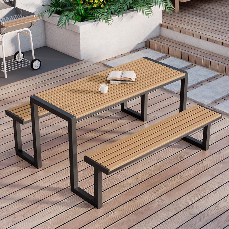Outdoor courtyard conjoined plastic wood tables and chairs commercial spot scenic spot anticorrosive wood bench outdoor residential property leisure tables and chairs