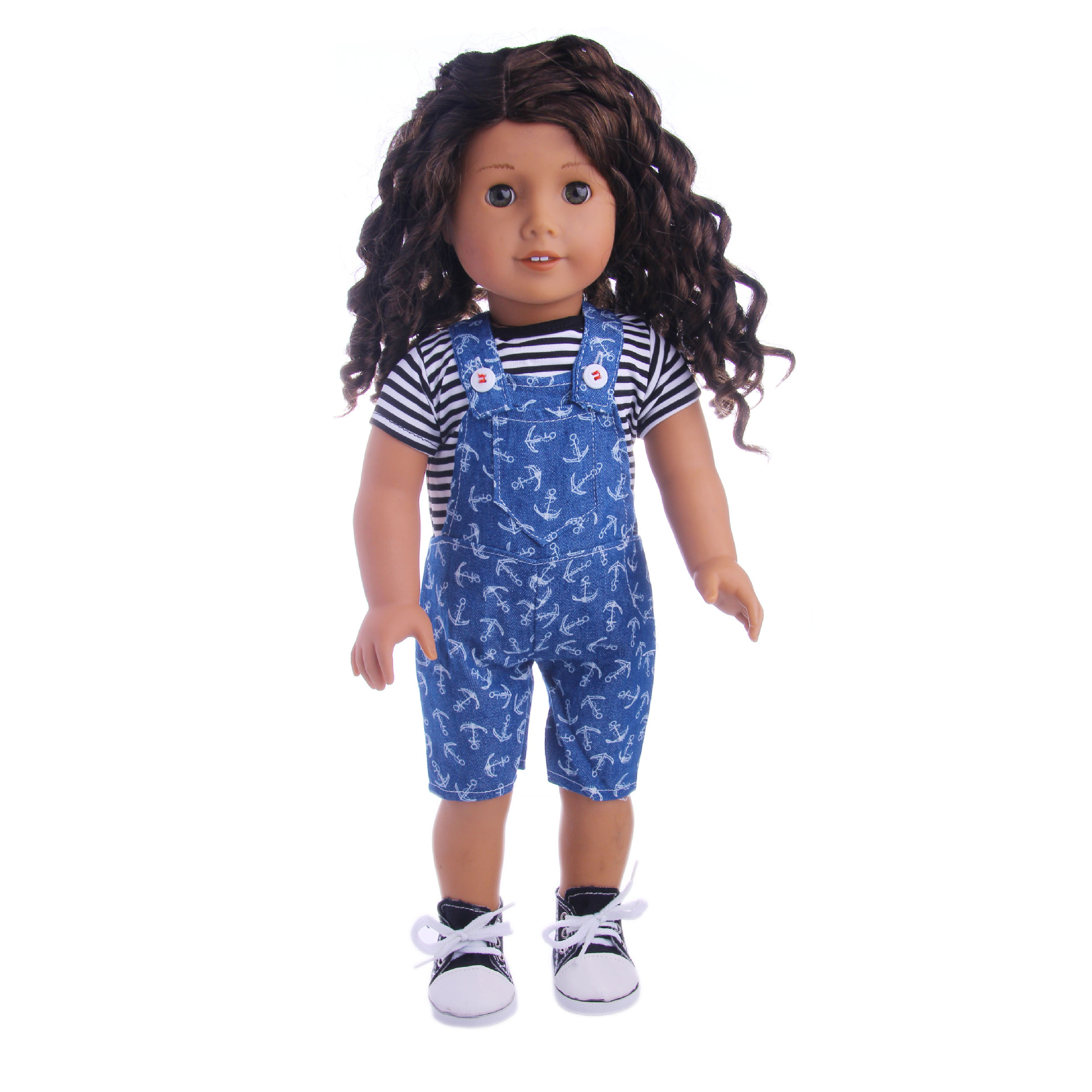 Picture of New 18 inch American doll accessories denim suspenders 43cm summer doll clothes set factory straight hair