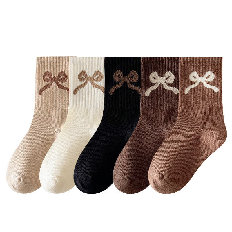 Picture of Girls Socks Autumn and Winter New Miu Lolita Mid-length Socks Girls Princess Bow brown Vintage Cotton Socks